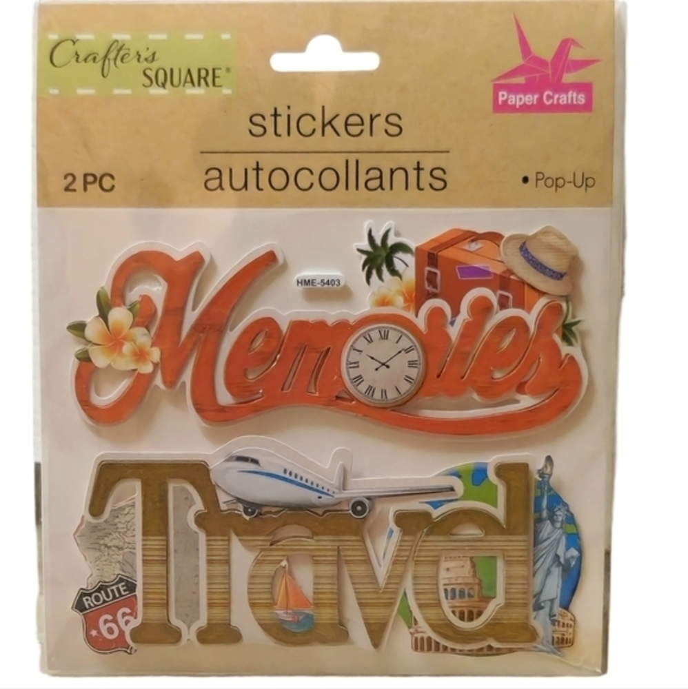 Crafter's Square Dimensional 2PC Paper Travel Stickers Scrapbook…